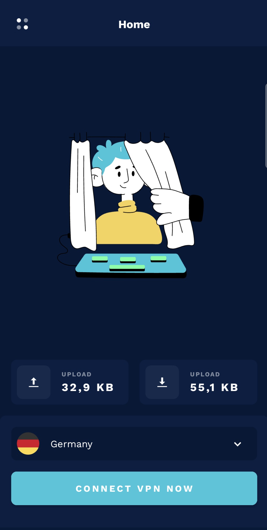 J VPN location selection screen